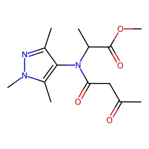 Methyl (2S)-2-(3-oxobutanoyl-(1,3,5-trimethylpyrazol-4-yl)amino)propanoate structure