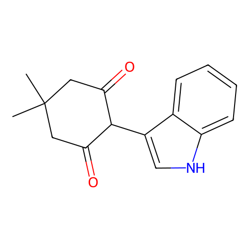 2-(1H-indol-3-yl)-5,5-dimethylcyclohexane-1,3-dione structure