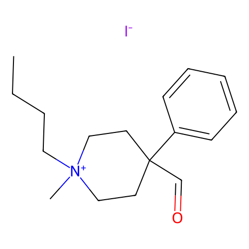 1-Butyl-4-formyl-1-methyl-4-phenylpiperidin-1-iumato iodido structure