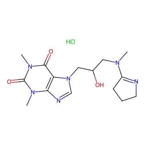 7-(2-Hydroxy-3-((3H,4,5-dihydropyrrolyl-2)methylamino)propyl)theophylline hydrochloride structure