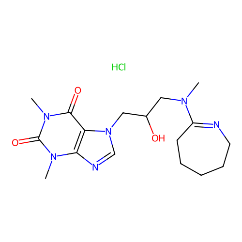 1H-Purine-2,6-dione, 3,7-dihydro-1,3-dimethyl-7-(2-hydroxy-3-(methyl(3,4,5,6-tetrahydro-2H-azepin-7-yl)amino)propyl)-, monohydrochloride structure