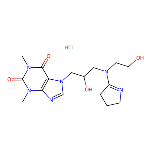 1H-Purine-2,6-dione, 3,7-dihydro-7-(3-((3,4-dihydro-2H-pyrrol-5-yl)(2-hydroxyethyl)amino)-2-hydroxypropyl)-1,3-dimethyl-, monohydrochloride, monohydrate structure