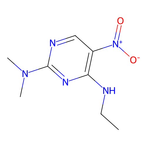 2-(Dimethylamino)-4-(ethylamino)-5-(nitro)pyrimidine structure