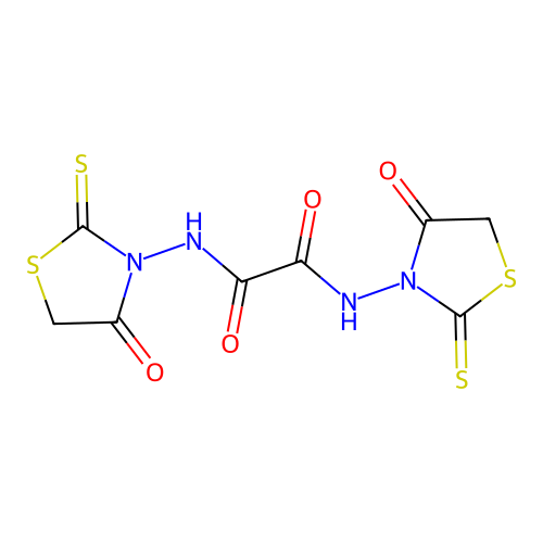 N1,N2-bis(4-oxo-2-thioxothiazolidin-3-yl)oxalamide structure