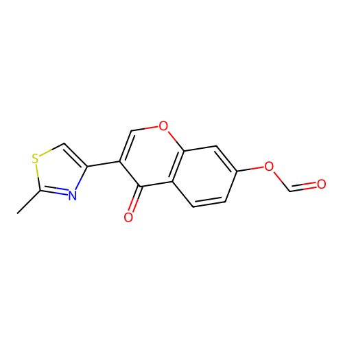 4H-1-Benzopyran-4-one, 7-(formyloxy)-3-(2-methyl-4-thiazolyl)- structure