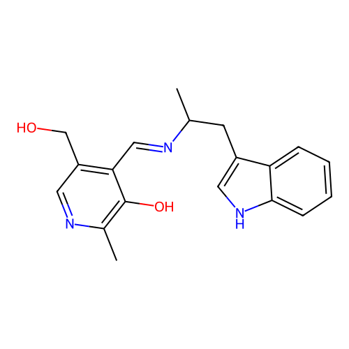 5-Hydroxy-4-(((2-(1H-indol-3-yl)-1-methylethyl)imino)methyl)-6-methyl-3-pyridinemethanol structure