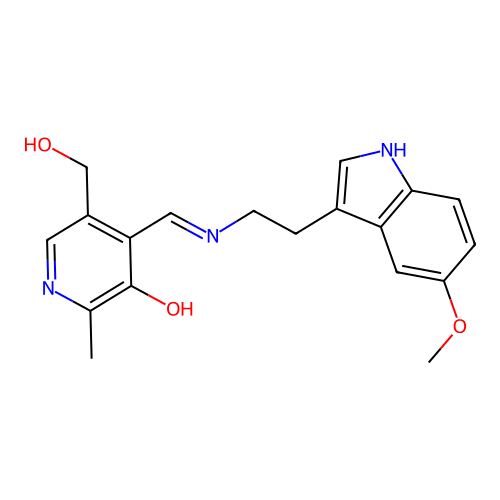 5-Hydroxy-4-(((2-(5-methoxy-1H-indol-3-yl)ethyl)imino)methyl)-6-methyl-3-pyridinemethanol structure