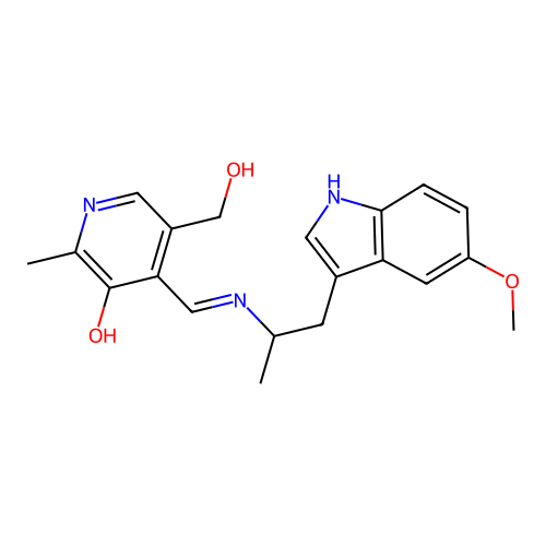 3-Pyridinemethanol, 5-hydroxy-4-(((2-(5-methoxy-1H-indol-3-yl)-1-methylethyl)imino)methyl)-6-methyl- structure