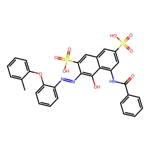 5-Benzamido-4-hydroxy-3-((2-(2-methylphenoxy)phenyl)diazenyl)naphthalene-2,7-disulfonic acid structure