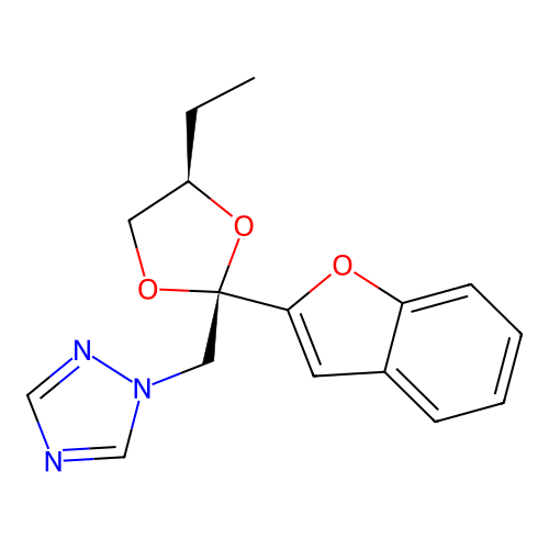 1H-1,2,4-Triazole, 1-((2-(2-benzofuranyl)-4-ethyl-1,3-dioxolan-2-yl)methyl)-, cis- structure