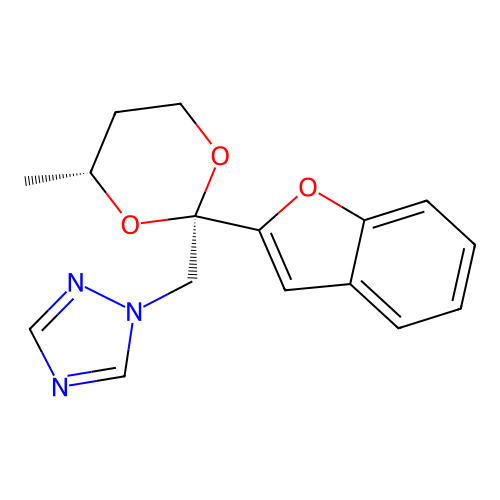 1H-1,2,4-Triazole, 1-(2-(2-benzofuranyl)-4-methyl-1,3-dioxan-2-yl)methyl)-, cis- structure