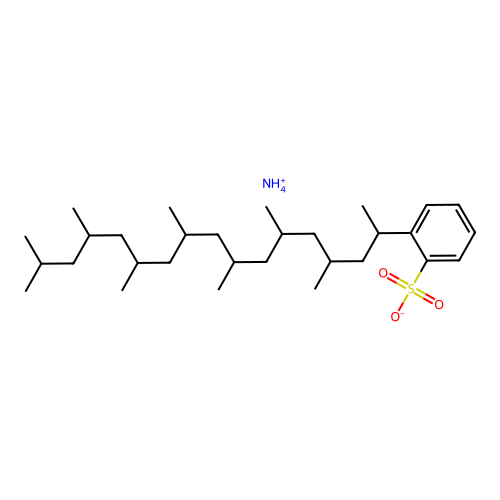Azanium 2-(4,6,8,10,12,14,16-heptamethylheptadecan-2-yl)benzenesulfonate structure