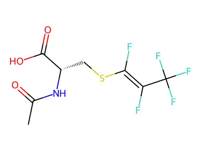 (2R)-2-acetamido-3-(1,2,3,3,3-pentafluoroprop-1-enylsulfanyl)propanoic acid structure