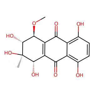 (5R,6R,7S,8S)-6,7,8,9,10-pentahydroxy-5-methoxy-7-methyl-6,8-dihydro-5H-anthracene-1,4-dione structure