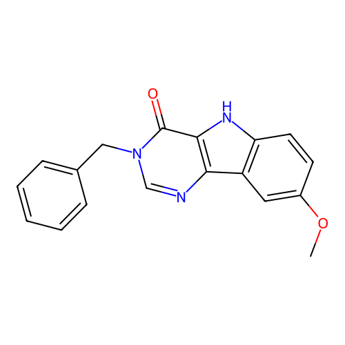 3-benzyl-8-methoxy-3H-pyrimido[5,4-b]indol-4(5H)-one structure