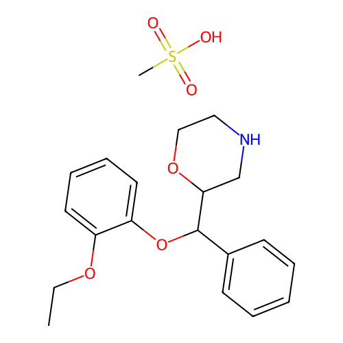 Morpholine, 2-((2-ethoxyphenoxy)phenylmethyl)-, methanesulfonate structure