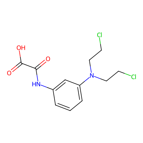 2-[3-[Bis(2-chloroethyl)amino]anilino]-2-oxoacetic acid structure