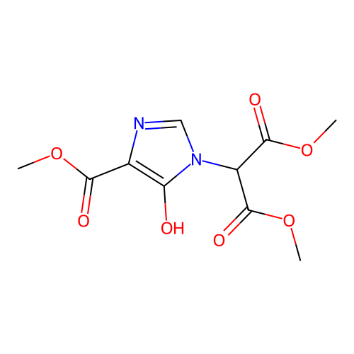 Dimethyl 2-(5-hydroxy-4-methoxycarbonyl-imidazol-1-yl)propanedioate structure