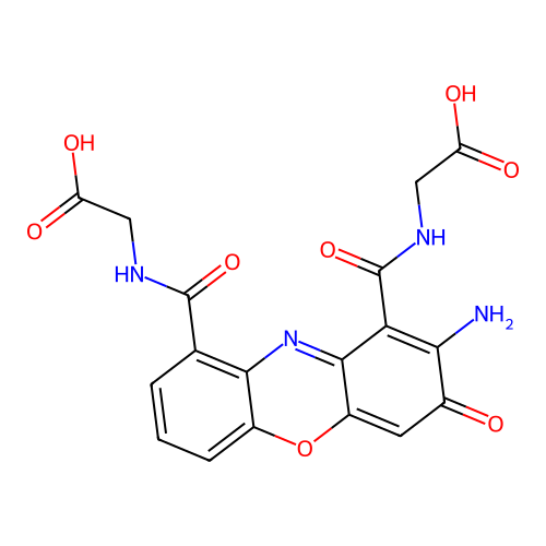 2-[[8-amino-9-(carboxymethylcarbamoyl)-7-oxophenoxazine-1-carbonyl]amino]acetic acid structure