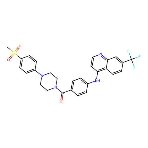 Piperazine, 1-(p-(methylsulfonyl)phenyl)-4-(4-((7-(trifluoromethyl)-4-quinolinyl)amino)benzoyl)- structure