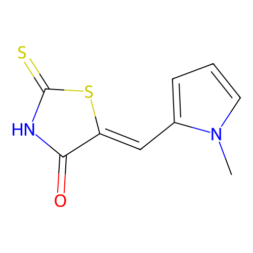 (5Z)-5-[(1-methylpyrrol-2-yl)methylidene]-2-sulfanylidene-1,3-thiazolidin-4-one structure