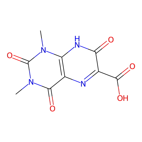 1,3-dimethyl-2,4,7-trioxo-8H-pteridine-6-carboxylic acid structure