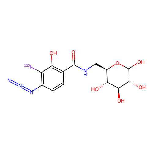 N-(4-iodoazidosalicyl)-6-amido-6-deoxyglucopyranose structure