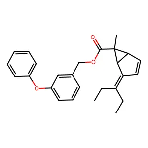 Bicyclo(3.1.0)hex-2-ene-6-carboxylic acid, 4-(1-ethylpropylidene)-6-methyl-, (3-phenoxyphenyl)methyl ester, (1alpha,5alpha,6alpha)- structure