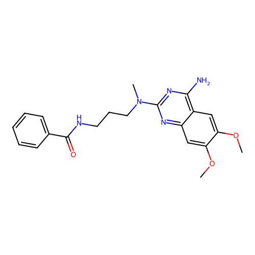 N-[3-[(4-amino-6,7-dimethoxyquinazolin-2-yl)-methylamino]propyl]benzamide structure
