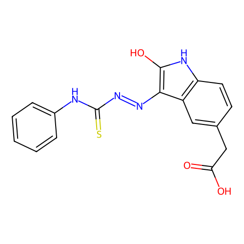 1H-Indole-5-acetic acid, 2,3-dihydro-2-oxo-3-(((phenylamino)thioxomethyl)hydrazono)- structure