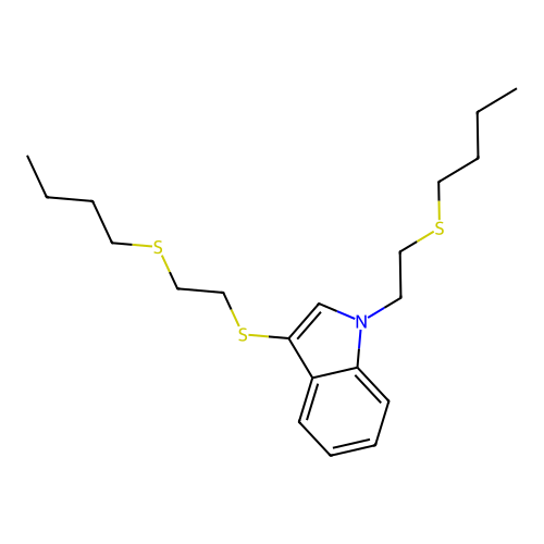 1H-Indole, 1-(2-(butylthio)ethyl)-3-((2-(butylthio)ethyl)thio)- structure