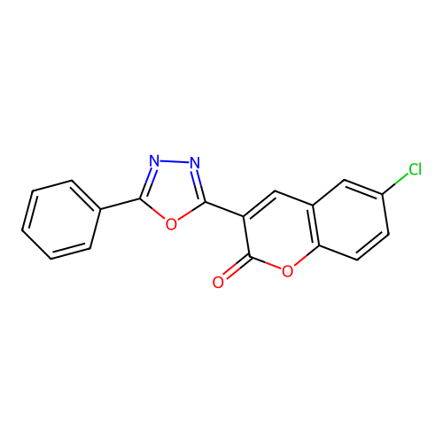 6-chloro-3-(5-phenyl-1,3,4-oxadiazol-2-yl)-2H-chromen-2-one structure