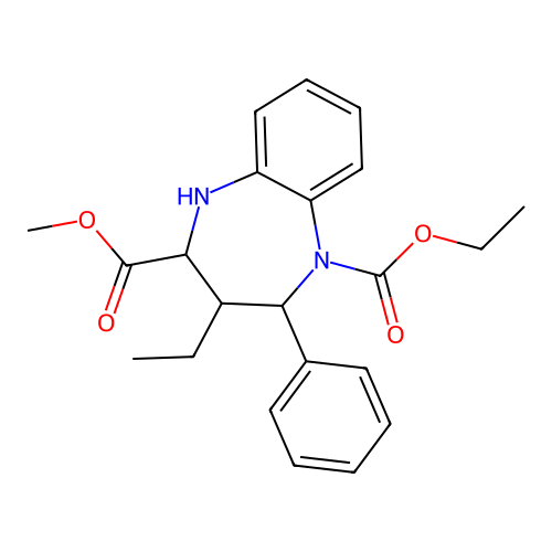 1H-1,5-Benzodiazepine-1,4-dicarboxylic acid, 2,3,4,5-tetrahydro-4-methyl-2-phenyl-, diethyl ester structure