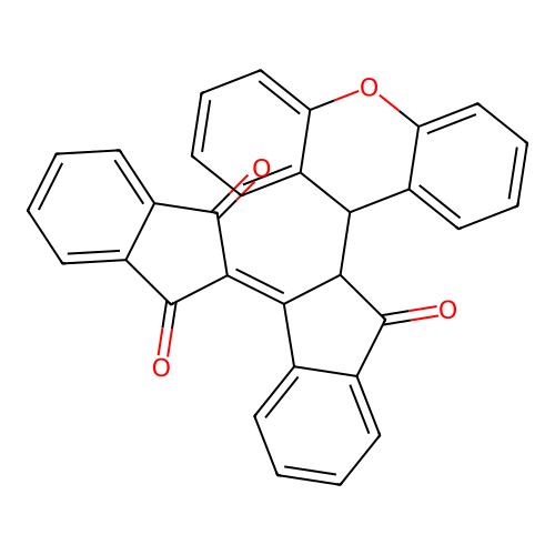 2-[3-oxo-2-(9H-xanthen-9-yl)inden-1-ylidene]indene-1,3-dione structure