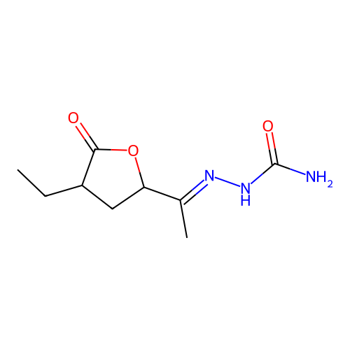 (2E)-2-[1-(4-ethyl-5-oxotetrahydrofuran-2-yl)ethylidene]hydrazinecarboxamide structure