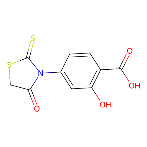 2-Hydroxy-4-(4-oxo-2-sulfanylidene-1,3-thiazolidin-3-yl)benzoic acid structure