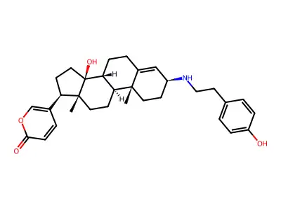 14-Hydroxy-3-{[2-(4-hydroxyphenyl)ethyl]amino}bufa-4,20,22-trienolide structure