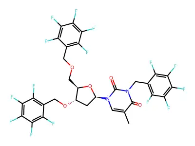 Thymidine, 3-((pentafluorophenyl)methyl)-3',5'-bis-O-((pentafluorophenyl)methyl)- structure
