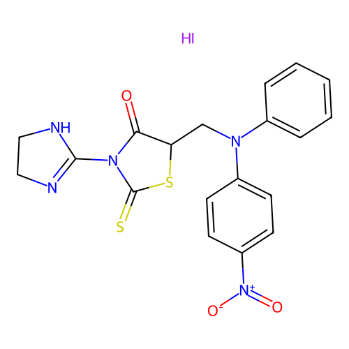 4-Thiazolidinone, 3-(4,5-dihydro-1H-imidazol-2-yl)-5-(((4-nitrophenyl)phenylamino)methyl)-2-thioxo-, monohydriodide structure