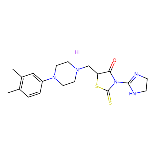 4-Thiazolidinone, 3-(4,5-dihydro-1H-imidazol-2-yl)-5-((4-(3,4-dimethylphenyl)-1-piperazinyl)methyl)-2-thioxo-, monohydriodide structure