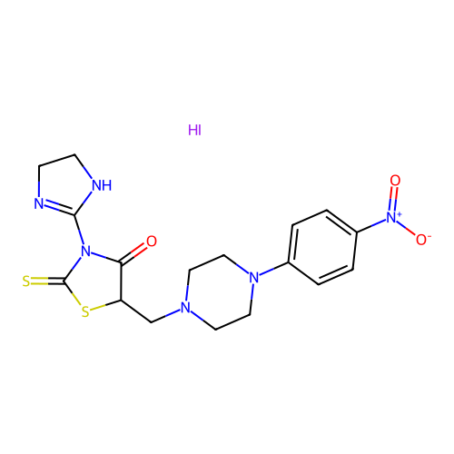 4-Thiazolidinone, 3-(4,5-dihydro-1H-imidazol-2-yl)-5-((4-(4-nitrophenyl)-1-piperazinyl)methyl)-2-thioxo-, monohydriodide structure