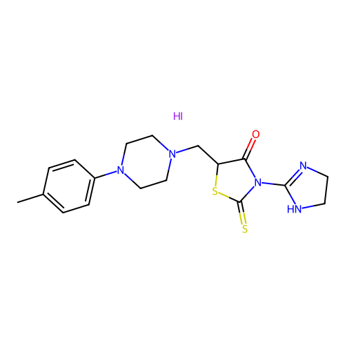 4-Thiazolidinone, 3-(4,5-dihydro-1H-imidazol-2-yl)-5-((4-(4-methylphenyl)-1-piperazinyl)methyl)-2-thioxo-, monohydriodide structure