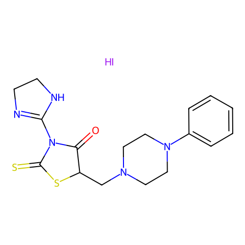 4-Thiazolidinone, 3-(4,5-dihydro-1H-imidazol-2-yl)-5-((4-phenyl-1-piperazinyl)methyl)-2-thioxo-, monohydriodide structure