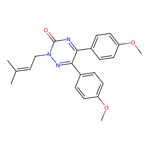 1,2,4-Triazine-3(2H)-one, 5,6-bis(4-methoxyphenyl)-2-(3-methyl-2-butenyl)- structure