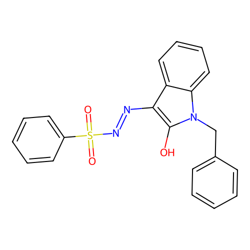 N-(1-benzyl-2-hydroxyindol-3-yl)iminobenzenesulfonamide structure