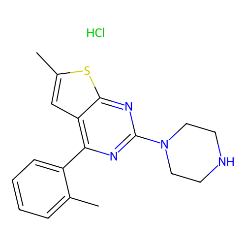 Thieno(2,3-d)pyrimidine, 6-methyl-4-(2-methylphenyl)-2-(1-piperazinyl)-, monohydrochloride structure