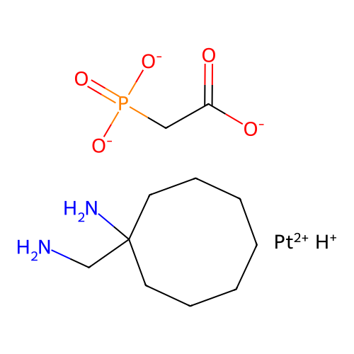 Phosphonoacetato-1-aminomethylcyclooctylamine platinum(II) structure