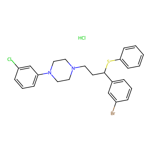 1-(3-(3-Bromophenyl)-3-(phenylthio)propyl)-4-(3-chlorophenyl)piperazine monohydrochloride structure