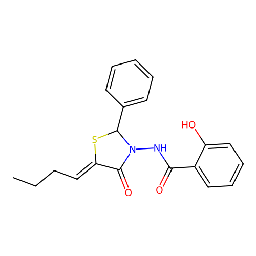 N-(5-butylidene-4-oxo-2-phenyl-1,3-thiazolidin-3-yl)-2-hydroxybenzamide structure