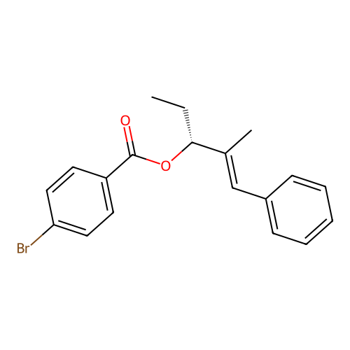 Benzoic acid, 4-bromo-, 1-ethyl-2-methyl-3-phenyl-2-propenyl ester, (R-(E))- structure